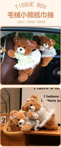 Cute Dressed Bear Plush Toy Car Decoration Tissue Box Cover