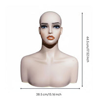 Mannequin Head with Shoulders Life-Size Hairpiece Stand Bust Material for Photo Photography