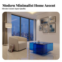 Gradient Acrylic Cube Table Klein indigo space-saving End Table Light Luxury design Easy to Clean for Homeowners, Young Adults