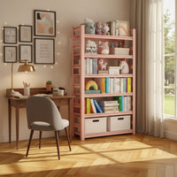 Pink Floor Bookshelf Modern Design Pink Kids Bookshelf Anti-Slip Feet for Girls
