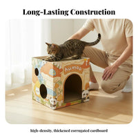 Long-Lasting 2-Level Cat Scratcher Protects Furniture Cardboard Cat Scratcher House Cozy Hideaway for Cats, Kittens, Indoor, Living Room