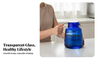 Easy to Clean Blue Glass Pitcher with Lid Long-Lasting Glass Pitcher Leak-Proof-Leak-Proof-Resistant Spout for Families, Homeowners, Office