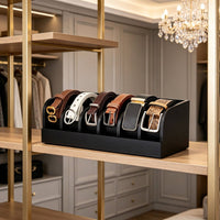 Bamboo Belt Holder Divided Compartments Belt Organizer Box Wooden Material