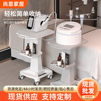 Beauty Instrument Stand Base, Salon Clinic Desktop Trolley with Wheels, Movable Double-Layer Shelf