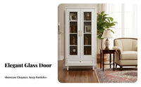 timeless design Tall Cabinet with Glass Doors particle-proofResistant Freestanding Hutch with Glass Doors Elegant snow Finish book cabinet Multi-Functional for Book Collectors, Families, Homeowners, Living Room, Home Office, Kitchen