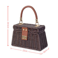 Trapezoid Handbag Handmade Wicker Purse Braided Handle for Outings