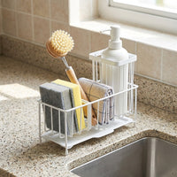 Kitchen Sink Organizer Sponge Holder with Drip Tray, 304 Stainless Steel Countertop Drainer and Dish Brush Holder for Small Kitchen Storage Area