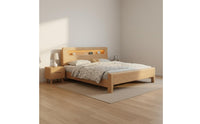 Minimalist Wooden Bed Frame Mortise and Tenon Joinery Solid Wood Bed with Storage Headboard for Guest Room