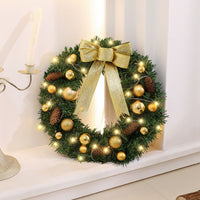 Christmas Wreath with Lights, PVC, Gold Bow and Pinecone, 60cm
