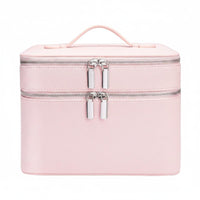 Stain-Proof Stain-Resistant Lining Portable Cosmetic Train Case PU Leather Double Layer Makeup Travel Case Cosmetic Organizer Box with Dividers for Women