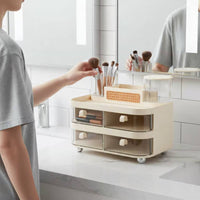 Cosmetic Storage Box with Drawers Transparent Makeup Organizer with Drawers Space Saving Rotating Makeup and Jewelry Organizer for Dresser Top