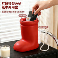 红色靴子纸巾盒摆件家用客厅高档抽纸盒茶几桌面趣味高级感装饰