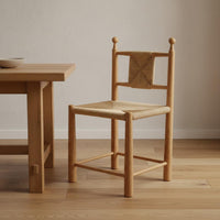Wabi Sabi Look Woven Back Wooden Chair Handwoven Rattan Back Chair Fully Assembled for Guesthouse, Restaurant
