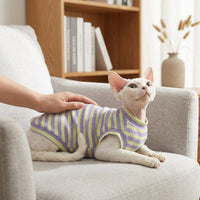 Sleeveless Vest and Striped Cat Vest for Hairless Cat Clothing, Breathable Polyester Cat Tank Top, Pet Summer Wear for Small Animals, Round Neck