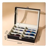 8-Grid Eyewear Organizer Wood Grain Finish Sunglasses Storage Box Clear Lid
