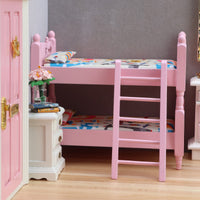 1:12娃娃屋dollhouse迷你家具模型儿童房微缩场景粉色双层床叠床