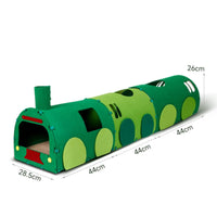 Train Shaped Cat Tunnel Private Hiding Space Green Train Cat House Protects Furniture Kitten Playhouse for Multiple Cats