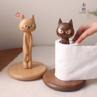 实木创意猫咪立式纸巾架胡桃木置物收纳架餐厅厨房免打孔卷纸架