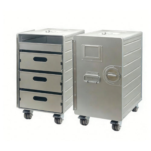 Aviation Design Storage Box Multi-Functional Aluminum Airline Galley Cart Heavy Duty Frame Mobile Drawer Unit for Enthusiasts, Outdoor, Bedroom