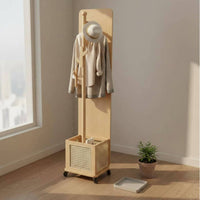 Rolling Hall Tree with Mirror Unrestricted Standing Garment Stand Mobile Design