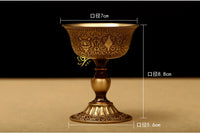 Copper Oil Lamp Base with Eight Auspicious Symbols for Buddhist Altar