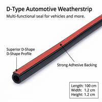 Universal Truck Hood Seal Strip, Car Door Rubber Sealing Strip, Automotive Weather Seal, Noise Insul - Medium D-shape with groove, 12x12mm