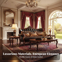 3 Pieces Intricate Carvings Carved Frame Couch Set Luxurious Sofa and Loveseat Combo Double-Sided Design Living Room Furniture timeless-design for Luxury Buyers, Interior Designers, Apartment Dwellers, Hotel Lobby, grand estate, Office