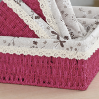 Red 2L Modern Minimalist Woven Storage Basket, Plant Fiber Liner Basket for Living Room, Desk Organiser for Sundries