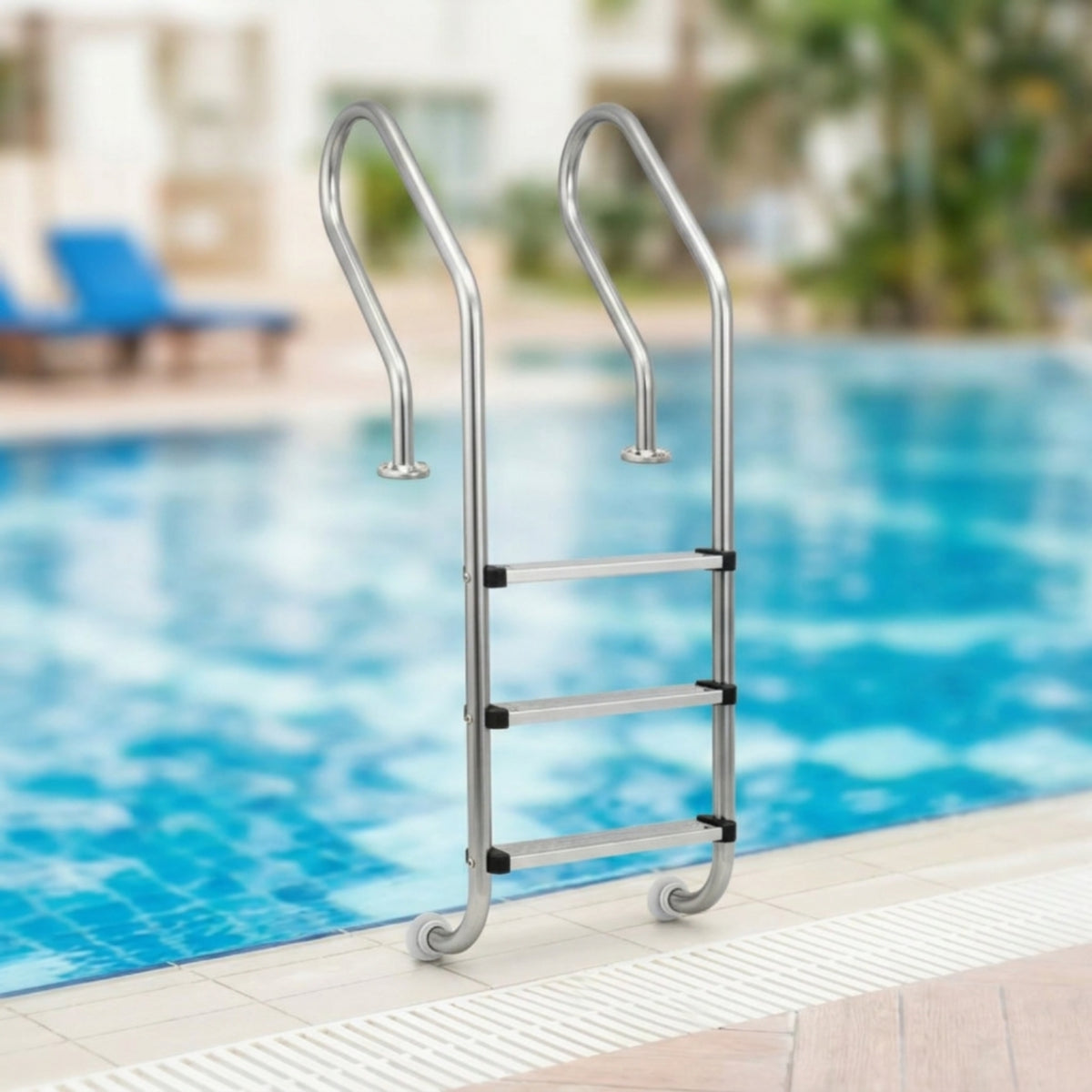 Stainless Steel Pool Ladder Surface Mount Pool Ladder with Handrails Rust-Resistant for Backyard Pools