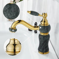 Polished Gold Faucet with Rotating Outlet Marble Textured Gooseneck Faucet Glossy Basin Tap Vintage for Bathroom, Powder Room, Guest Bath