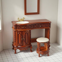 1:12 Scale Vanity and Stool Collectible Model Wooden Dollhouse Washstand Set Realistic Design Carved Dollhouse Vanity for Collectors