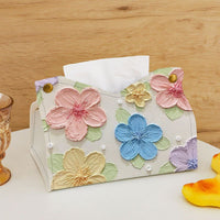 Luxury Oil Painting Colorful Flowers Tissue Box Cover, Leather, Tabletop, American Style