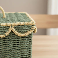 Paper Rope Basket Handwoven Lidded Storage Box Desktop Organizer for Vanity
