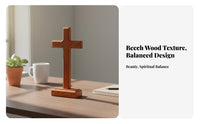 Beech Wood Cross Ornament Minimalist Design Wooden Cross Home Decor for Office, Prayer Room