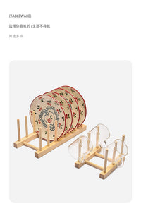 Wooden Dish Rack Kitchen Bowl and Plate Rack Creative Cup and Plate Stand Commercial Tea Cake Display Storage Rack