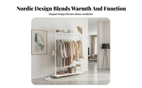 Movable Rolling Clothes Rack with Shelf Sturdy Rolling Garment Rack with Shelves Minimalist Design Coat Stand Space-Saving for Families, Students, Renters, Entryway, Bedroom, Living Room, Office