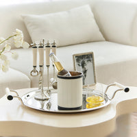 Bone and Stainless Steel Ice Bucket, Wine Bucket, Tray, and Bottle Opener Set