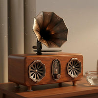 Vintage Bluetooth Speaker TF Card & USB Support Retro Gramophone Speaker Heavy Bass Mini Gramophone Music Player for Desktop, Living Room, Bedroom