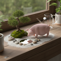 Miniature Pig Figurine for Desktop, Living Room, Garden, and Bonsai Decor