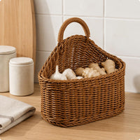 Woven Plastic Basket Indoor Rattan-Like Storage Basket Multipurpose