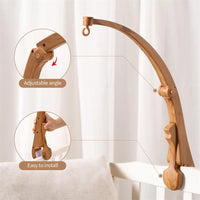 Newborn Crib Mobile Bracket with Music Box, Wood Grain Finish, Adjustable Height, Foldable