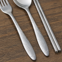 Chopsticks, Spoon, Fork Set with Case, Trio Set, Portable Cutlery Set, Stainless Steel, For Students, Office, Picnic