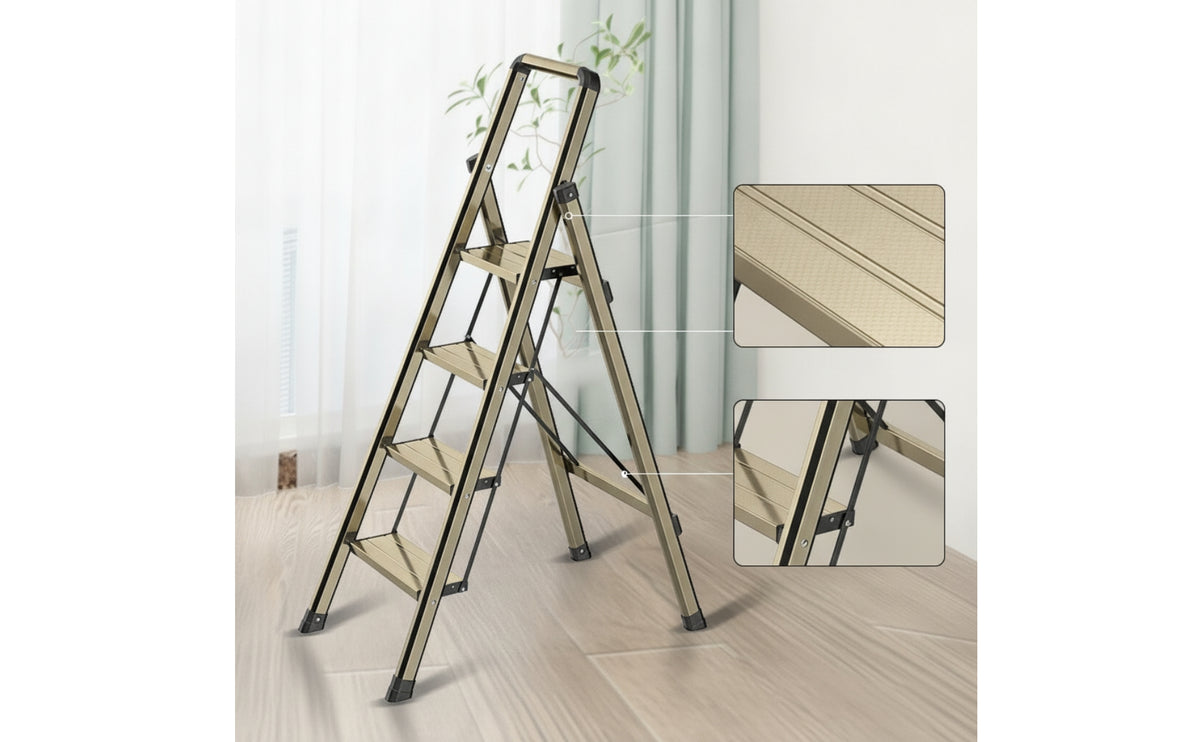 Foldable Step Ladder with Wide Pedal Aluminum Folding Step Ladder Anti-Slip Portable for Homeowners