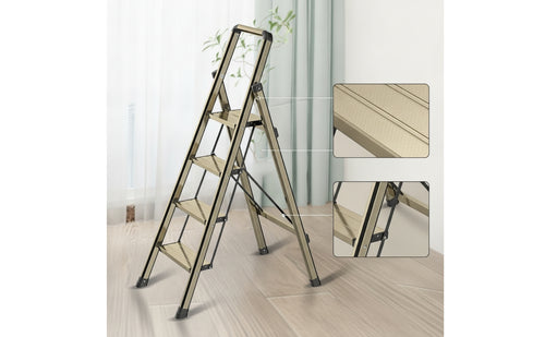 Foldable Step Ladder with Wide Pedal Aluminum Folding Step Ladder Anti-Slip Portable for Homeowners
