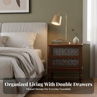 Rattan Drawer Nightstand Multi-Purpose Bedside Cabinet Easy Assembly for Adults