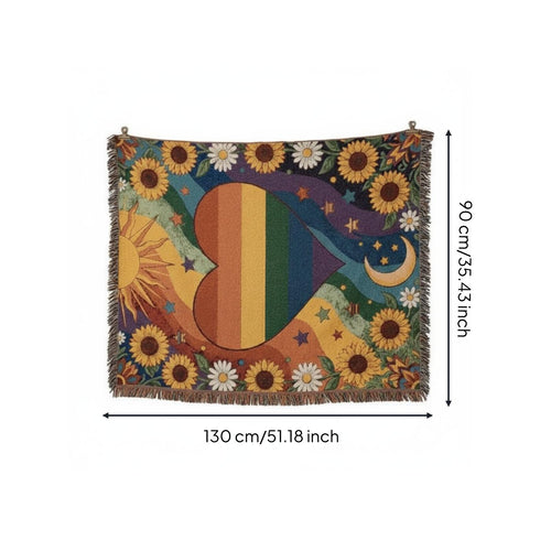 Retro Sun and Moon Blanket Multi-Functional Bohemian Heart Tapestry