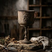 Vintage Pedestal Urn Planter Rustic Urn Planter with Pedestal Base Freestanding Plant Pot Metal for Garden, Entryway, Balcony