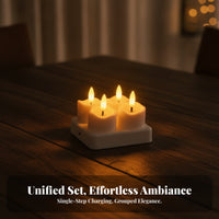 4 Pieces LED Tea Lights with Remote | Realistic Molded beeswax Body, Rechargeable LED Candles with Charging Base Flameless Yellow Glow, for Cozy Indoor Ambiance