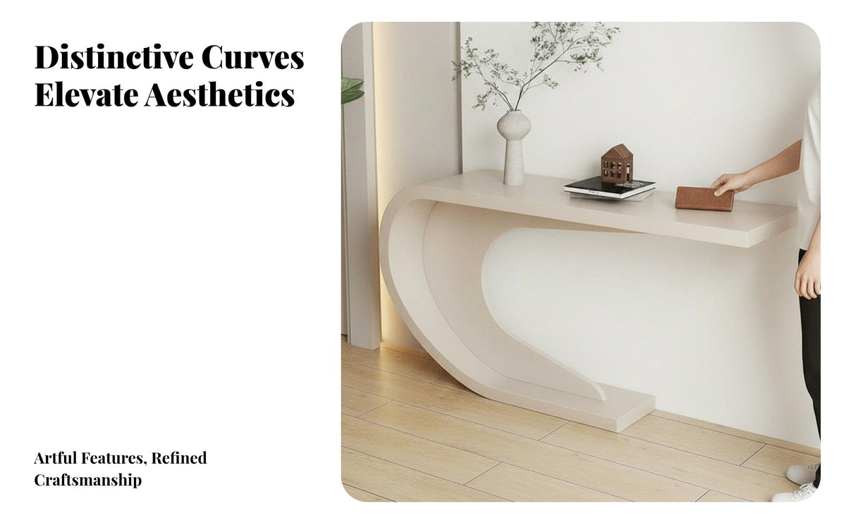 Creamy Finish Sculptural Base Accent Table Table Minimalist and design Long Sofa rear Table Modern Look Home Furniture Artistic Design for Interior Designers, homeowners, New Movers, Entryway, Hallway, Living Room, Hotel Lobby