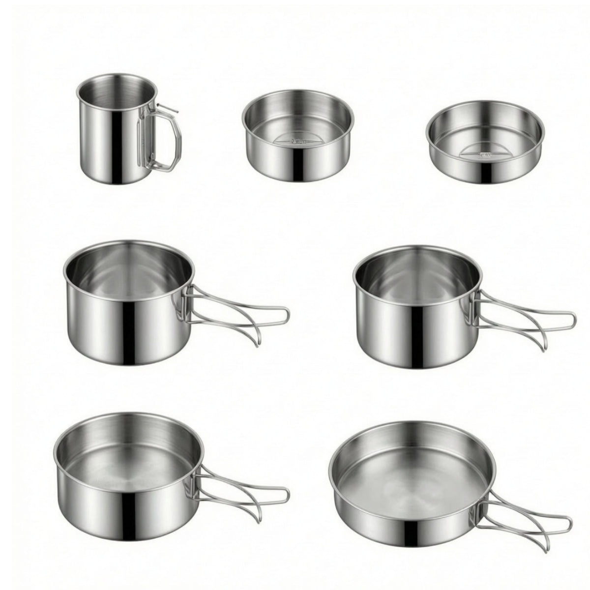 304 Stainless Steel Camping Cookware Set with Storage Bag Outdoor Cookware Set with Folding Handles Nesting Mess Kit Compact for Backpackers